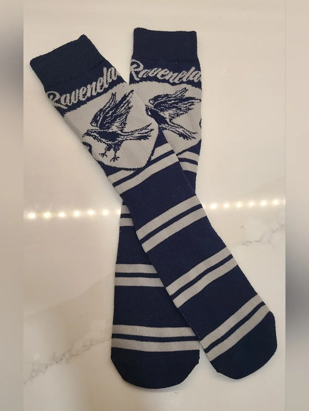 Harry Potter Light Gray And Blue Striped Ravenclaw Crew Socks